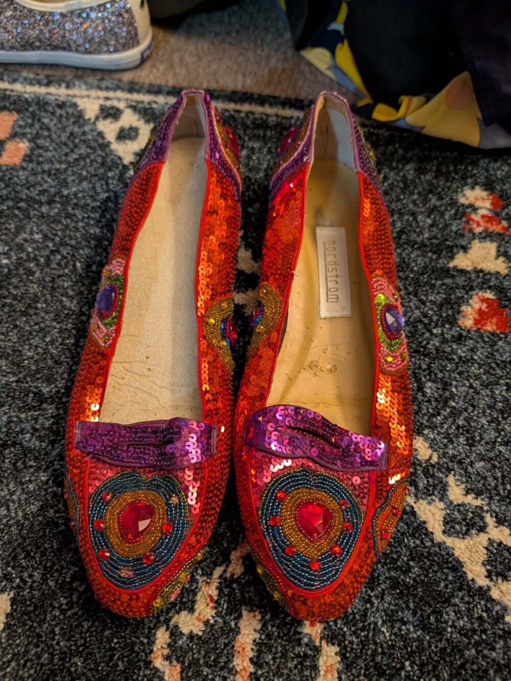 Nordstrom Made in Italy Sequin Beaded Jeweled Flats Women’s 12B Statement Shoes